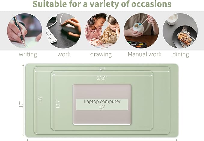 RENMTURE PU Mouse Pad, Faux Leather Large Desk Pad, Home Work Office Accessories, Non-Slip Desk Mat, Waterproof Gaming Pad Desk Blotter (36"x17", Light Green)