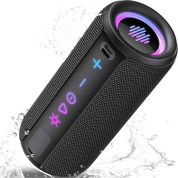 TIMU Portable Bluetooth Speaker, Powerful Sound Wireless Speaker: Boost Bass, Bluetooth 5.4, 24H Playtime, 8 RGB Modes, IPX7 Waterproof, TWS Pairing, for Outdoor/Home/Party, Gift Ideas（Black）