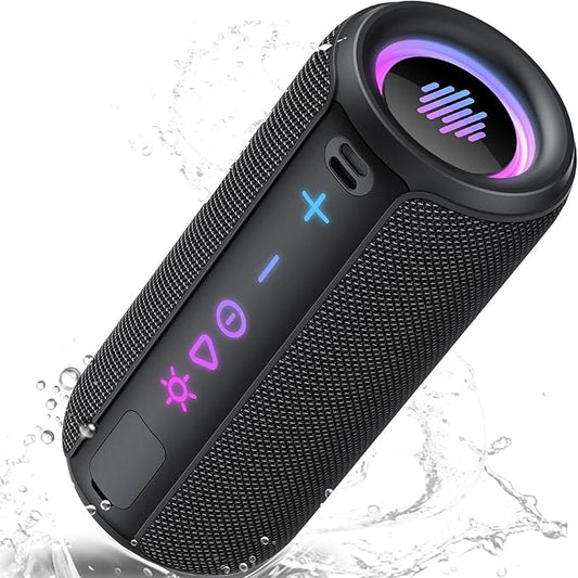 TIMU Portable Bluetooth Speaker, Powerful Sound Wireless Speaker: Boost Bass, Bluetooth 5.4, 24H Playtime, 8 RGB Modes, IPX7 Waterproof, TWS Pairing, for Outdoor/Home/Party, Gift Ideas（Black）