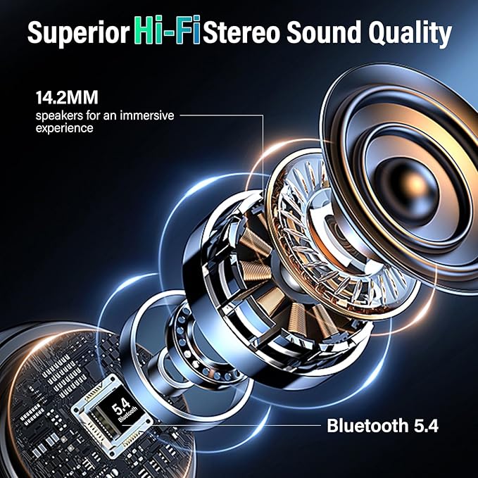Wireless Earbuds with Touch Screen, Bluetooth 5.4 Headphones, ANC/ENC Noise Cancelling, 48H HiFi Stereo Bluetooth Ear Buds with 5 EQ Modes, Transparency Mode, IPX7 Earphones, Darkblack