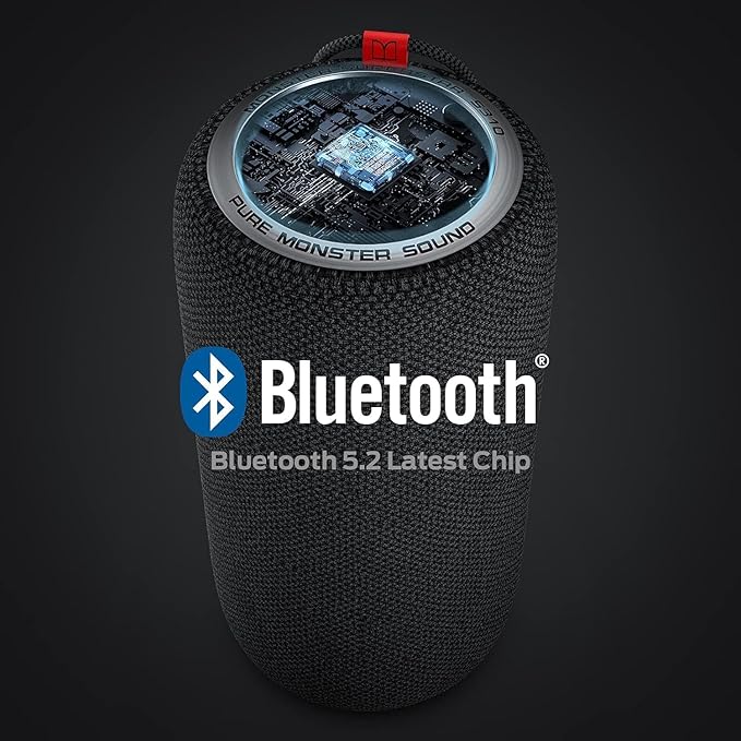 Monster S310 Upgraded Bluetooth Speaker, 30W Portable Speaker, 360° Stereo Sound with Punchy bass, TWS Pairing, IPX6 Waterproof, Bluetooth 5.2, 24H Playtime, Perfect for Home, Outdoor, Beach, Black