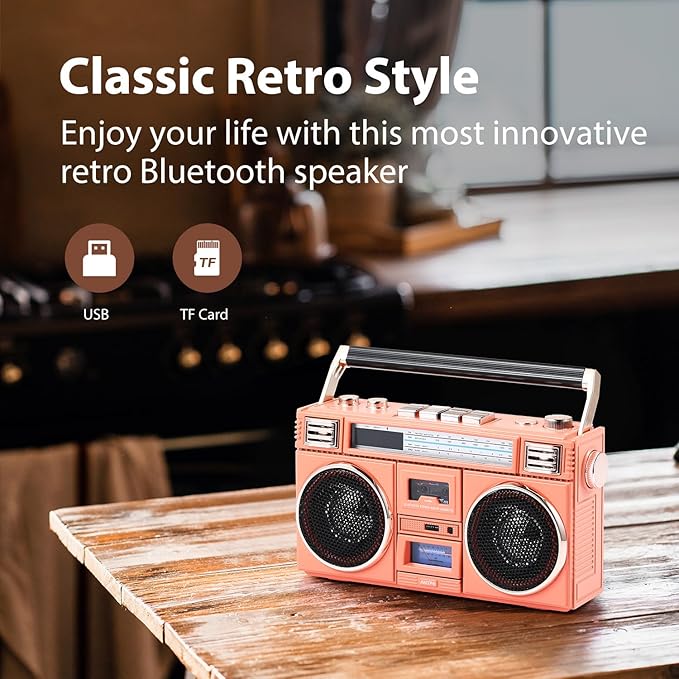 ANTPO Retro Vintage Radio Bluetooth Speakers Vintage Decor Small Wireless Speakers Stereo Radio Portable FM with Rich Bass Speakers Support TF Card for Home/Outdoor/Gift