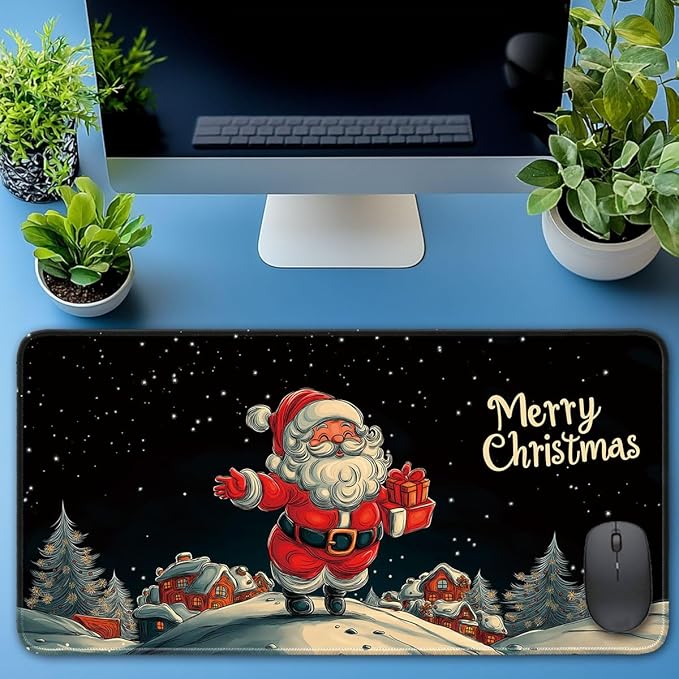 Desk Pad Protector, Office Desk Mat, Large Mouse Pad, Non-Slip Desk Blotter, 23.6x11.8 inch, Merry Christmas Claus Delivering Presents