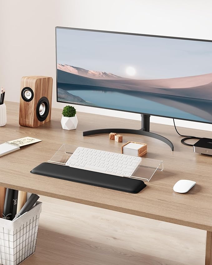 Laborio Computer Keyboard Wrist Rest Stand for Desktop, Keyboard Holder for Easy Typing with Wrist Pad for Office Desk, Home, School (Clear)