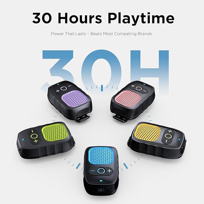 Wearable Bluetooth Speaker, 30H Working Time Clip-On Wireless Jobsite Pro Water-Resistant Portable Speaker — Built-in Mic for Hands-Free Music and Calls, Blue, Non-Magnet