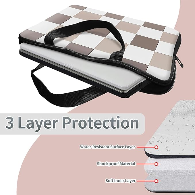 Universal Tablet Laptop Sleeve Case 10 inch, Brown Checkered Slim Carrying Case Travel Laptop Bag Durable Handbag for 7 to 10-inch Laptops/Notebook/Kids Tablet/ipad/eBook Readers