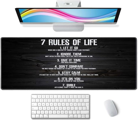 Gaming Mouse Pad, Large Non-Slip Rubber Base Mousepad, Keyboard Mouse Mat, Desk Pad with Stitched Edges, 31.5x11.8inch, 7 Rules of Life Motivational Quotes