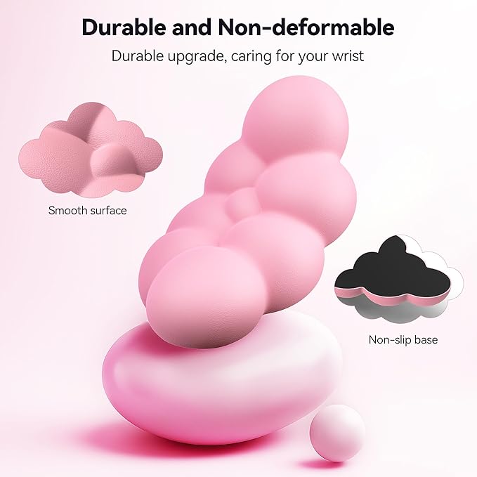 TECKNET Cloud Keyboard Wrist Rest Set, Cloud Wrist Rest with Non-Slip Base, PU Leather Wrist Pad for Keyboard with Ergonomic Memory Foam for Computer Laptop Office Gaming and Pain Relief, Dark Pink