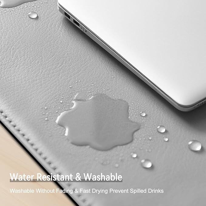 Dual Sided Leather Desk Mat - Waterproof Desk Pad - Ideal for Large Mouse Pad and Desk Mats on Top of Desks (Gray, 33"*13")