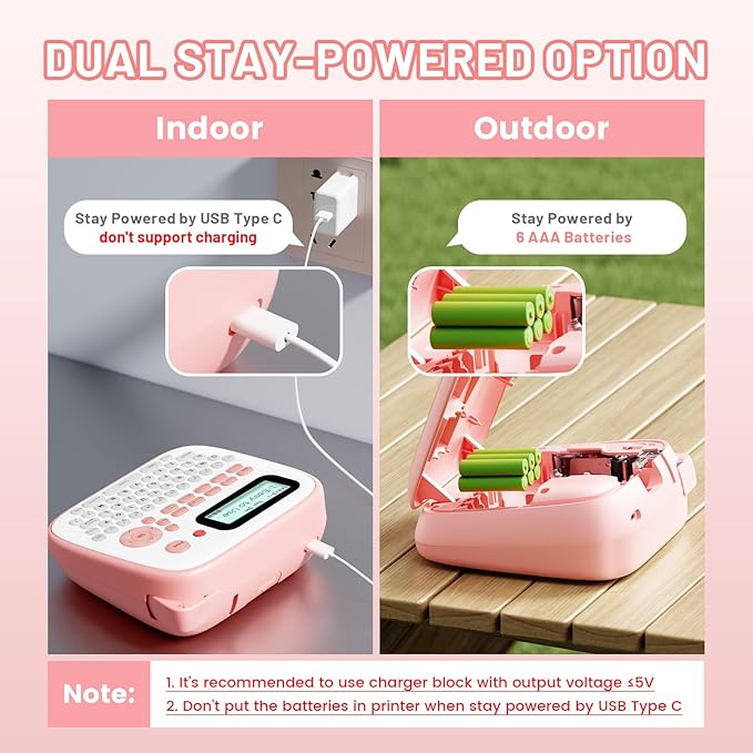 Pink Label Maker Machine with-Tape Waterproof, Portable Kids Label Maker, Keyboard Labeler Handheld, D210S Easy Labeler Machine with Multiple Fonts Frame Barcode for Home Office School Supplies
