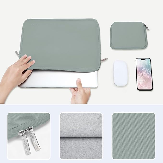 MOSISO Laptop Case 15 inch, 15 inch Laptop Sleeve Bag Compatible with MacBook Air M5 A3448 M4 A3241 M3 A3114 M2 A2941 2026-2023, Dell XPS, Neoprene Computer Sleeve Bag with Small Case, Antique Green