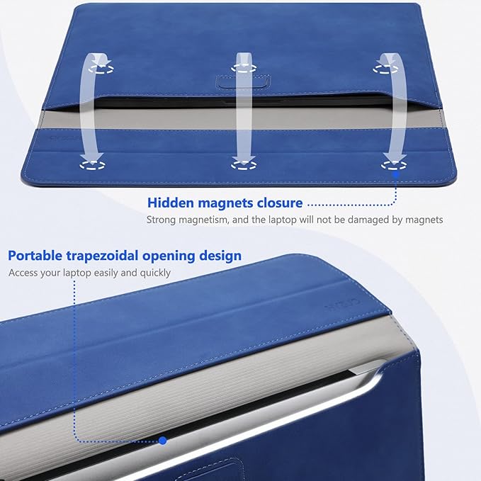 HYZUO 15-16 Inch Laptop Case Bag Sleeve with Stand Feature for MacBook Pro 16 M5/M4/M3/M2/M1 Pro/Max 2026-2019, XPS 15, MacBook Pro 15 2015-2012, Samsung Galaxy Book Flex 15, Klein Blue