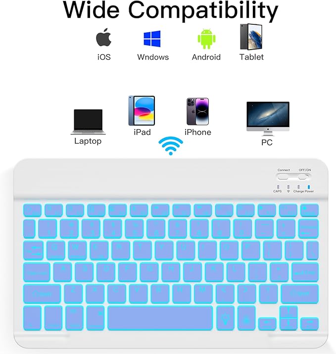 XIWMIX Ultra-Slim Wireless Bluetooth Keyboard-7 Colors Backlit Universal Rechargeable Portable Keyboard for iPad 10th/9th/8th/7th/6th/5th/Pro/Air/Mini,Galaxy Tab More iOS Android Windows Device,Purple