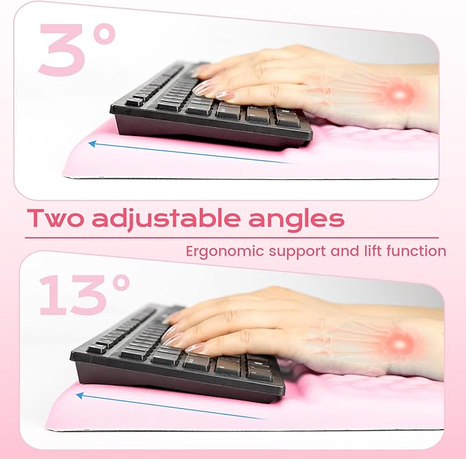 Keyboard Wrist Rest with Ergonomic Height - Computer Keyboard Stand & Soft Cushioned Pad for Wrist Pain Relief - Non-Slip Typing Support for Office, Gaming & Home (Pink)