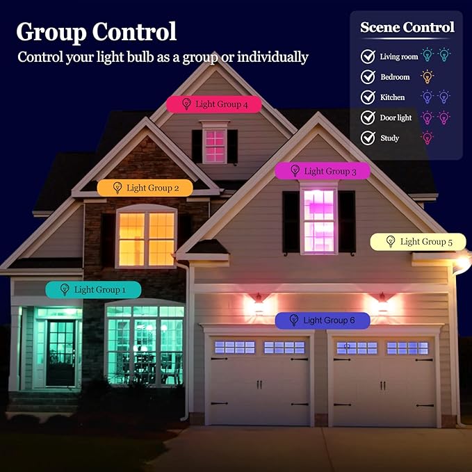 Smart Light Bulb, WiFi & Bluetooth 5.0, Works with Alexa Google Assistant, App Control, Color Changing LED Bulb,E26 800LM Dimmable RGB Lights, Smart Home Lighting, Dimmable, 1Pack