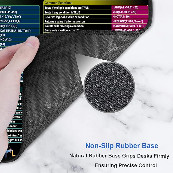 Excel Cheat Sheet Desk Pad, XL Large Gaming Mouse Pad, Waterproof Computer Keyboard Mats with Stitched Edges, Non-Slip Rubber Base Laptop Mat for Excel Shortcuts Mousepad Home & Office 31.5" x 11.8"