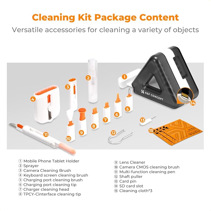 K&F Concept 25-in-1 Keyboard Cleaning Kit Laptop Cleaner - Multifunction Electronic Specialized Accessories Cleaner Set for iPhone AirPods MacBook iPad, Camera PC Monitor Earbud TV Tablet Screens - Image 9