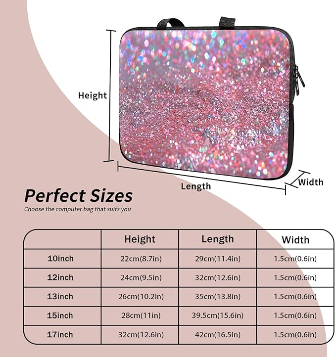 Laptop Sleeve Case Bag 13 inch, Pink Glitter Slim Carrying Case Handbag Travel Laptop Bag for 13 inch MacBook Air M3/M2/Pro M2/ 13" iPad Pro/Air M4/M2 2024