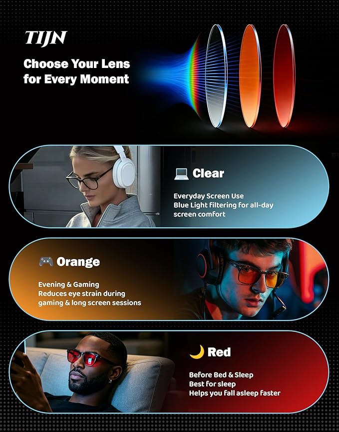 TIJN Blue Light Blocking Glasses Men Women Vintage Thick Round Rim Frame Eyeglasses