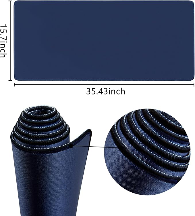 Armindou Large Gaming Desk Mouse Pads, XXL 35.4 x 15.7In Computer Desk Cover Matt for Desktop Keyboard and Mouse, Big Office Pad Protector Mats, Extra Large Mousepads, Anti-Slip Rubber Base, Deep Blue