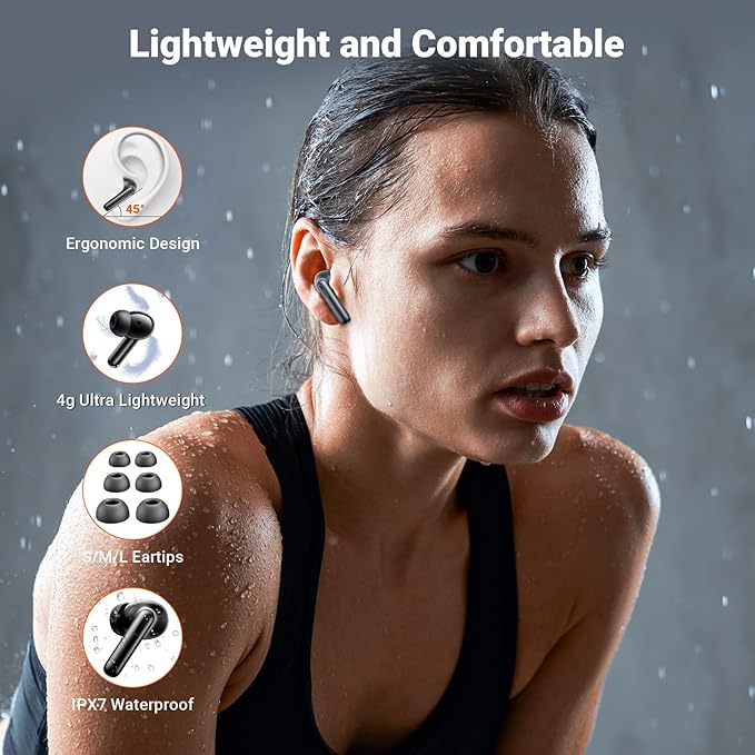 Wireless Earbuds,2025 Bluetooth 5.3 Bass Stereo Headphones with 4 ENC Mic,42H Playtime Ear Buds with Charging Case LED Display,Sport Earphones IPX7 Waterproof for iPhone, Android, Pad, Sports and Work