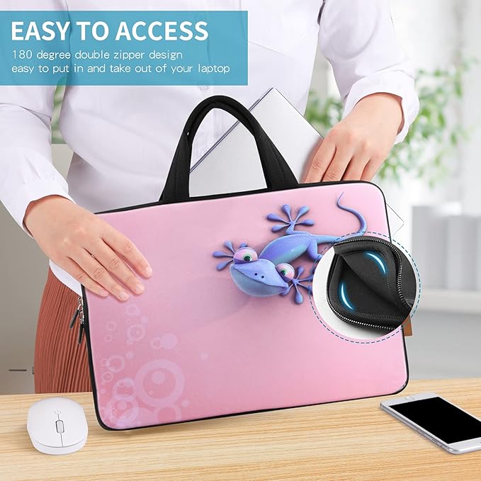 iColor 14-15.6 inch Laptop Bag Sleeve Handle Chromebook Case Holder Pouch Notebook Sleeve Neoprene Cover Soft Carrying Travel Case Cute Gecko ICB-20