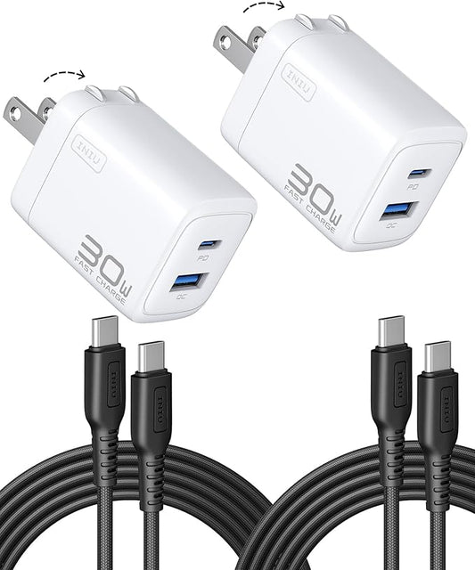INIU for iPad Air Pro Charger, 30W PD QC Fast Charging, Dual Port Foldable iPad Charger with Black Cable, GaN Tech USB C Power Adapter for iPhone 17 16 Pro Max, iPad 11 Air, Kindle Samsung S25 White
