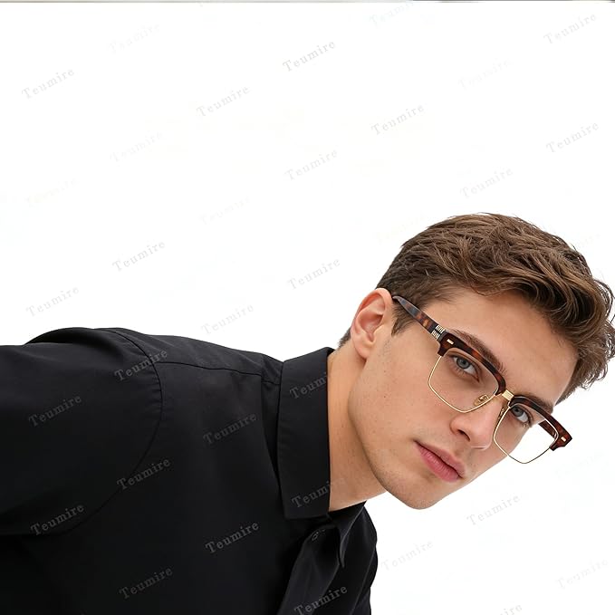 Semi Rimless Rectangle Blue Light Glasses Men Women Black Square Eyewear
