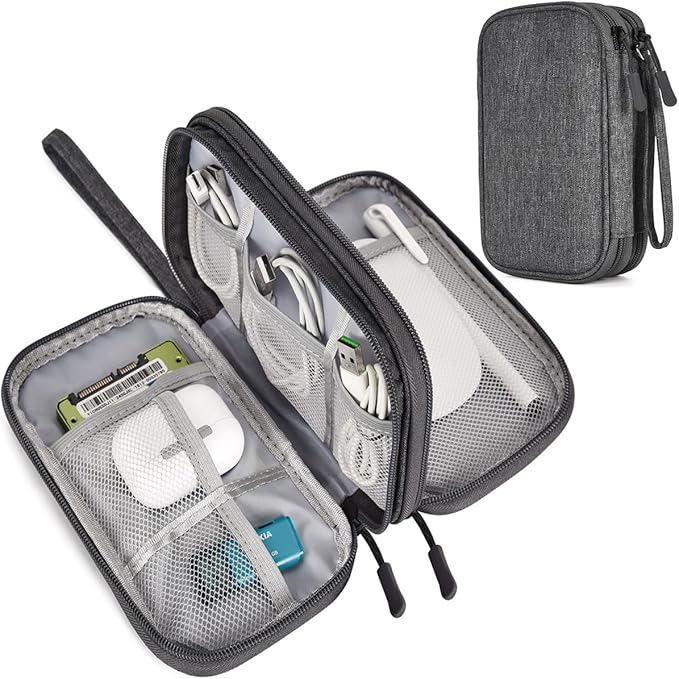 Travel Cord Organizer Electronics Organizer Travel Case, Travel Cable Organizer Bag Waterproof Portable Accessories Case for Cable, Charger, Phone, Power Bank, Earphone (Dark Gray, Large)