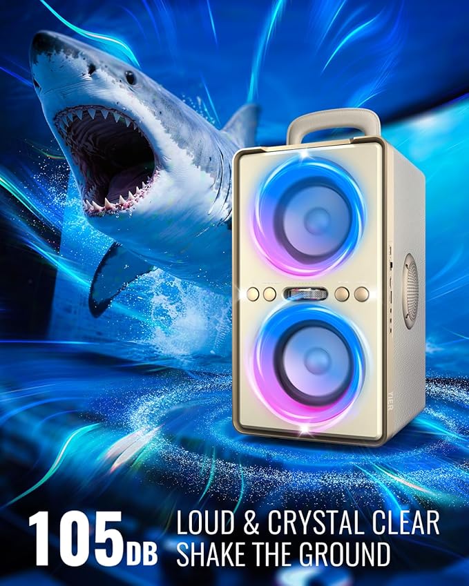 Bluetooth Speaker, 240W Peak Loud Party Speaker with Big Bass, 20H Playtime, TWS, BT5.3, Large Portable Wireless Boom Box with LED Light for Outdoor Backyard Beach Home (Leather White)