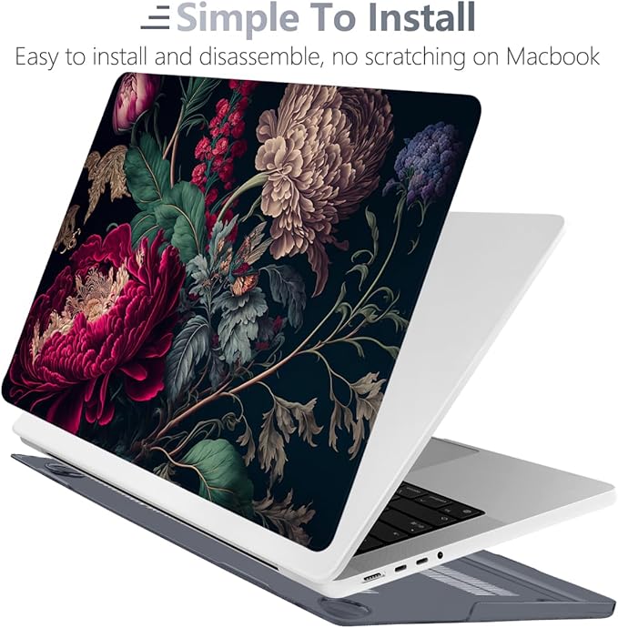 Batianda for MacBook Pro 14 Inch Case 2026-2021 Release M5 M4 M3 M2 M1 Pro/Max, 1.2mm Slim Graphic Hard Shell Cover with Keyboard Cover, Screen Protector 4-in-1 Bundle, Vintage Flower
