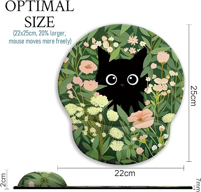 Blusabaca Ergonomic Mouse Pad with Wrist Rest, Flower Cat Mouse Pads Wrist Support for Desk, Cute Funny Mousepad for Wireless Mouse Gaming Laptop Work Home Desk Accessories Office Supplies Decor