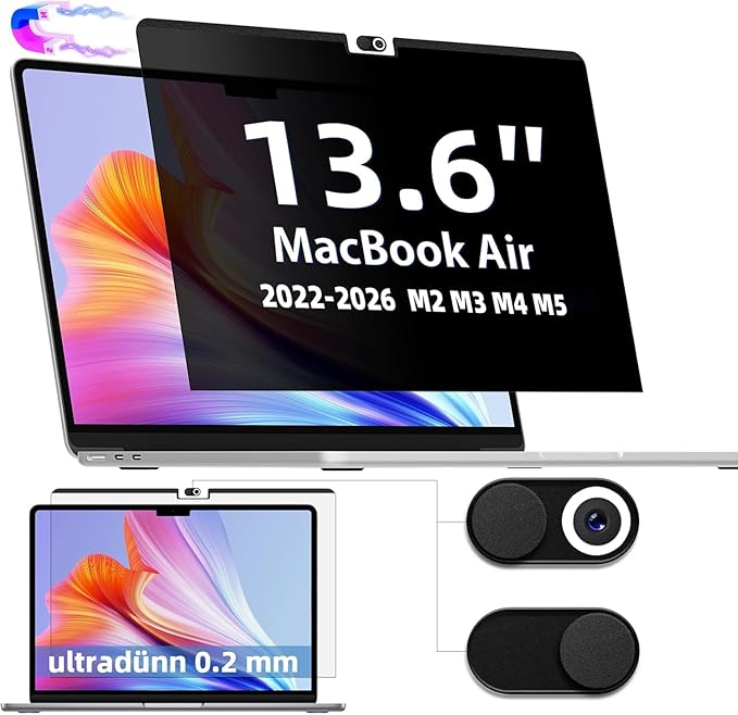 2-in-1 Office Magnetic Privacy Screen Protector with Camera Cover for MacBook Air 13.6/13” (2022-2026, M2/M3/M4/M5), 13.6 inch Business Professional Removable Anti Glare Matte Blue Light Mac Filter Shield
