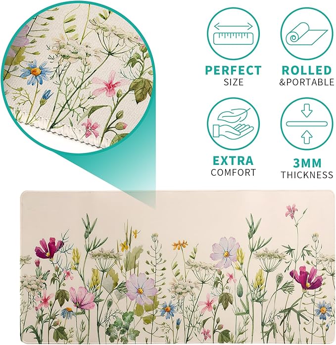 Flower Gaming Mouse Pad Large Mouse Pad for Keyboard and Mousepad Desk Mat with 3mm Non-Slip Base and Stitched Edge for Gaming and Office Computer Mat Protector Mat 27.6x11.8 Inch