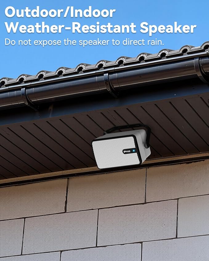 250W Outdoor Bluetooth Speakers, Wireless Sync Between Speakers, Powerful Bass, Wall Mount for Patio, Porch, Gazebo, Garage, 2-Pack, White(MZ-632)