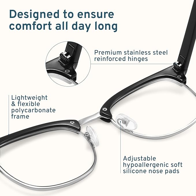 racico Blue Light Glasses for Men & Women - Mixed Material + Metal Frames with UV Protection Coating