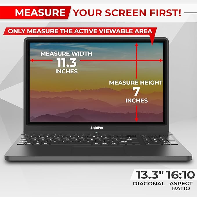 SightPro Magnetic Laptop Privacy Screen 13.3 Inch 16:10 - Patented Removable Laptop Privacy Filter Shield and Protector
