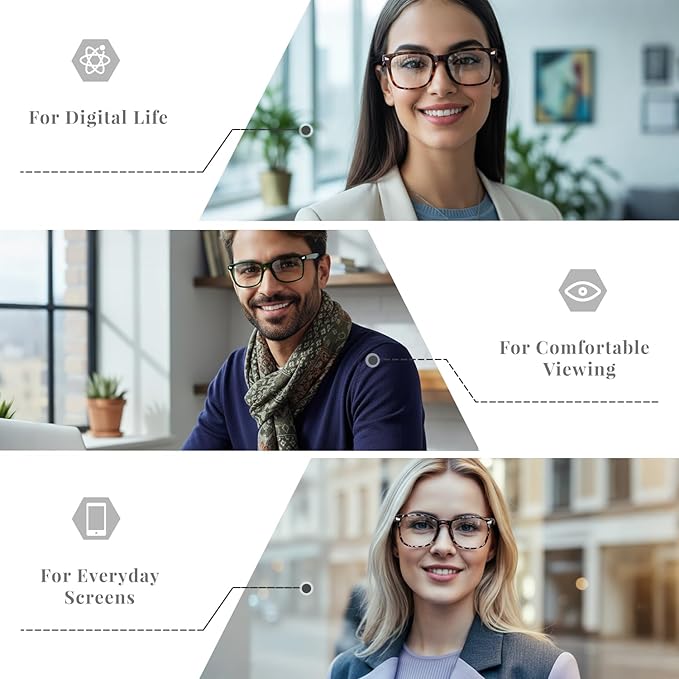 Blue Light Glasses for Woman Men | 99% Blue Light Blocking Glasses | Computer Glassess | Gaming | TV Phone Screen Reader Square Frame | Anti Eyestrain & UV Glare,3 Pack