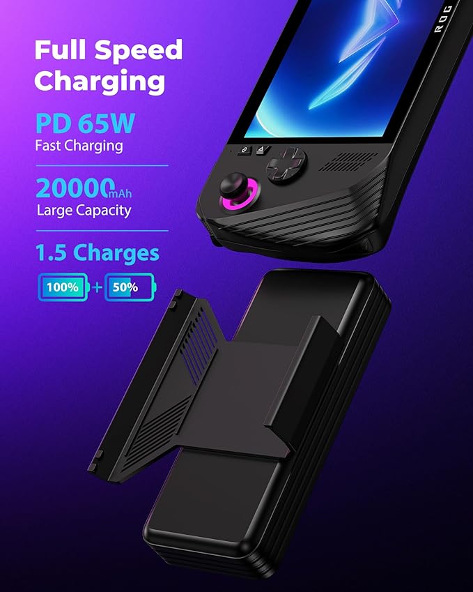 SiWiQU 20000mAh Magnetic Power Bank for ROG Ally X, 65W PD Fast 3.0 Charging Portable Battery Bank, Support 30W Turbo Mode External Battery Pack with Detechable Magnetic Back & Dual USB Cable