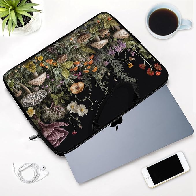 Laptop Sleeve Bag with Handle Computer Protective Soft Cover Case for 14 Inch 13 Inch Laptop,Wildflower Mushroom