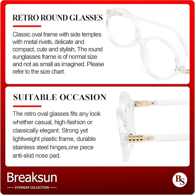 Breaksun Fashion Oval Glasses for Women Men Retro Round Tortoise Frame Blue Light Glasses Nerd Eyeglasses