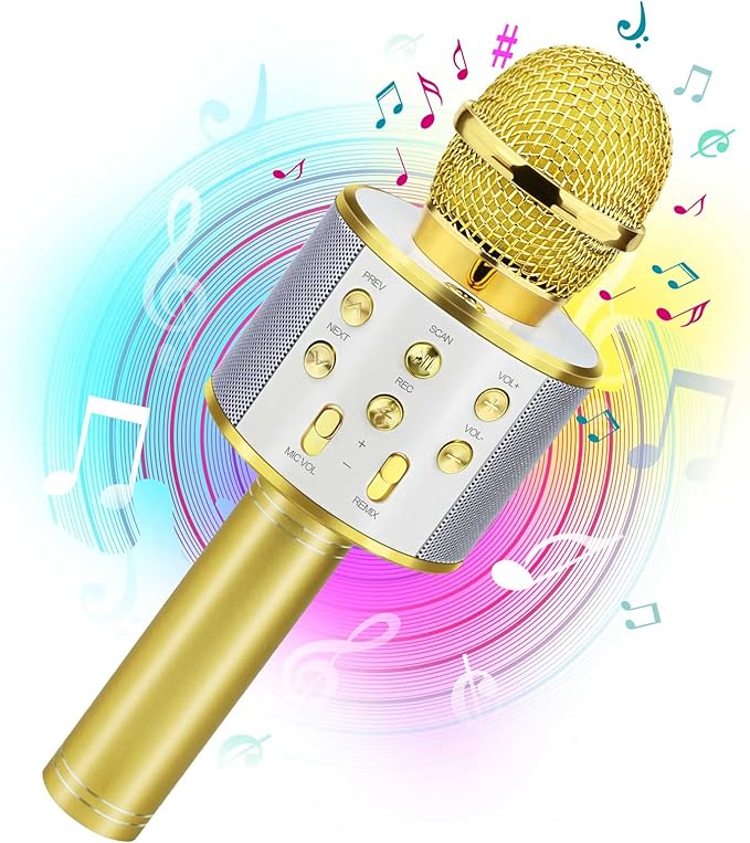 Birthday Gifts for 3-11 Year Old Girls, Bluetooth Karaoke Microphone for Kids Gifts for Teenage Girls Christmas Stocking Stuffers for Kids Popular Toys for 4-12 Year Old Boys Girls - Gold
