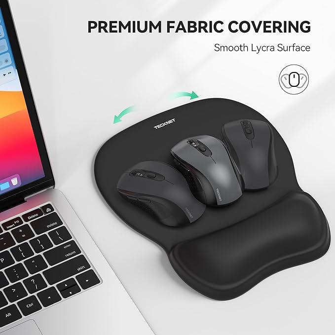 TECKNET 2 Pack Gel Mouse Pad with Wrist Rest, Ergonomic Office Mousepad with Wrist Support - Non-Slip & Smooth Surface Comfortable Desk Accessories Mat for Office, Gaming and Study - Charcoal Black