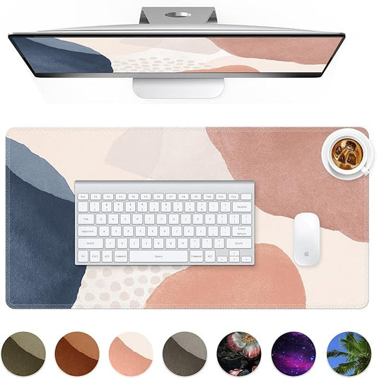 HAOCOO Mouse Pad, Computer Desk Mat, Large Mouse Pad for Desk, 31.5× 15.7 Boho Mousepad Cute for Desktop with Non-Slip Base, Waterproof Laptop Keyboard Mat for Office Home,Boho Pink Navy