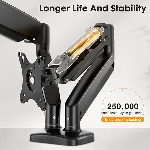DUMOS Dual Monitor Mount for Desk, Gas Spring Monitor Arm for 2 Monitors Max 32 Inches, Fully Adjustable Double Monitor Mount, VESA Mount with C-Clamp/Grommet Base, Holds Screen 17.6 lbs
