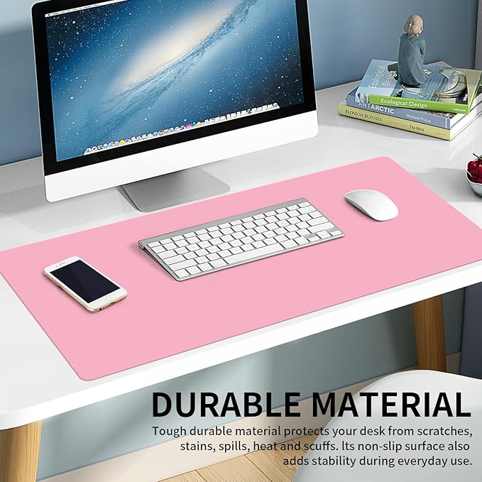 Large Office Leather Desk Mat, Large Mouse and Keyboard Pad, Laptop Pad, Desktop Protector(Pink, 31.5 in. x 15.7 in.)