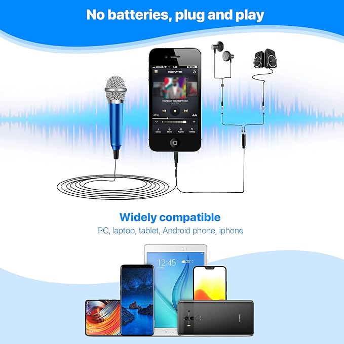 Mini Microphone,Tiny,Phone, Asmr,Mini Karaoke Microphone,forVoiceRecording Chatting and Singing on iPhone,Android,PC(Blue)