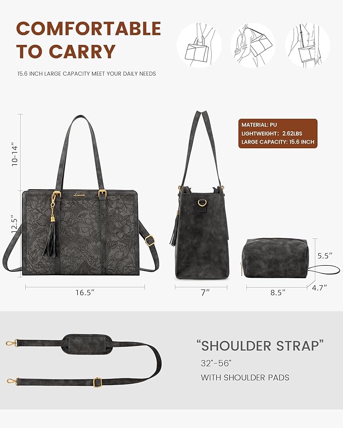 LOVEVOOK Laptop Bag for Women Vintage Leather Work Tote 15.6 inch Large Capacity Computer bag with Clutch Purse for Office, Travel, School, Casual