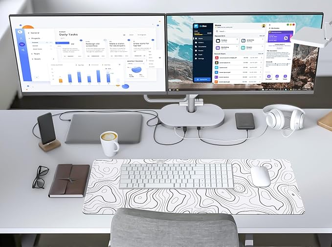 White Mouse Pad, 31.5" x 11.8" White Desk Mat Topographic Mouse Pad for Desktop, Large Gaming Mousepad with Stitched Edges, XL Long Mousepad Big with Rubber Base for Office Gaming Home