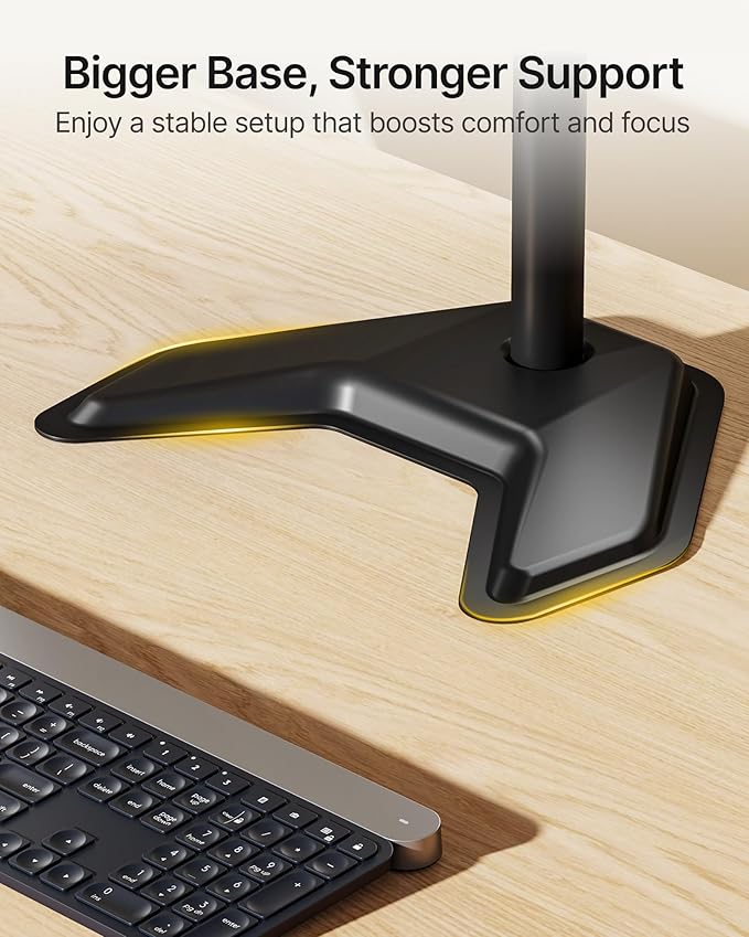 monTEK Stable Quad Monitor Stand, Free Standing Fully Adjustable Desk Mount for 4 Screen up to 17”-32” and 22lbs Capacity Each Arm, Heavy Duty Base, VESA 75x75mm/100x100mm